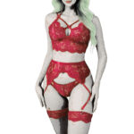 Solid Lace Bra and Brief Set With Garter Sensual Bandage Women Bra Set Se-xy Lingerie