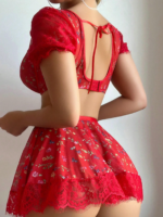 Flower Pattern Se-xy Pajamas Women's Se-xy Lingerie Short Skirt Set, Se-xy Lingerie - Image 5