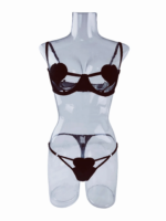 Three-point Breast revealing Underwear Set Women's Hollow Bra Se-xy Bra Panty- Black - Image 5