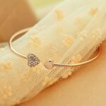 Crystal Double Heart Cuff Bracelet for Women - Golden - Image 2