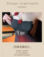 Women's Summer Nightdress Set Se-xy Pure Desire Style Sheer Mesh Bodycon Short Nightgown Uniform Rose Cheongsam Skinny - Image 6
