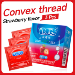 GJG Super Thin Strawberry Flavored Latex Enhanced Pleasure Condoms - 3pcs Pack