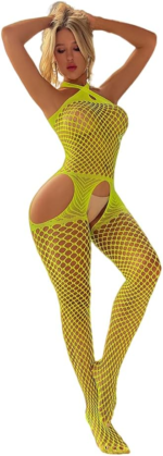 Elegant High Elasticity Fish net Bodysuit with Cut-Out Detail and Ties - Image 3