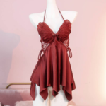 Se-xy Elegant Breathable V-neck Butterfly Lace Sheer Satin Nightgown Robe Loungewear Chest Pad - Image 4