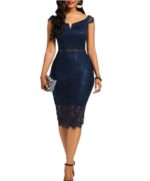 Elegant V-NECK Knee Length Sheath Dress - Blue - Image 5