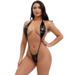 Womens Metallic Shiny Lacing Bikini Swimsuit Non-Padded Triangle Cup Bra Top with G-String Biquini Set - Image 3