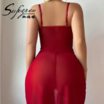 Suspender Lace Waist Embroidered Hollow Out Transparent Se-xy Mesh Long Skirt Set for Women - Image 2