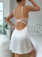 Women's Transparent Lace Embroidery Pajamas Seductive Short Shirt Dress for Summer and Winter Nightgown Nightdress - Image 4