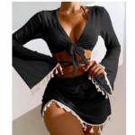 New Design Se-xy in Stock 4 Piece Swimwear Set Beachwear Cover up Halter Triangle Swimsuit Women High Cut Tho-ng Bikini - Image 3