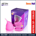 AEIOU Hypoallergenic Certified Medical Grade Reusable Menstrual Cup and Sterilizer Box | Pink | Large Size | Small Size | Pad