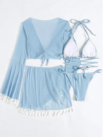 New Design Se-xy in Stock 4 Piece Swimwear Set Beachwear Cover up Halter Triangle Swimsuit Women High Cut Tho-ng Bikini - Image 6