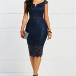 Elegant V-NECK Knee Length Sheath Dress - Blue