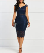 Elegant V-NECK Knee Length Sheath Dress - Blue