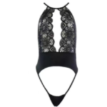 Lace Hollow Out Bodysuit Opening Stage Tempting Role Playing Passionate Girl Dress - Black