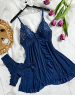 Hot Selling Lace Nightgown Embroidered Flocking Perspective Lace Bra Brief Set Underpants Lace Women Lingerie - Image 2