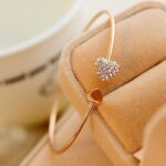 Crystal Double Heart Cuff Bracelet for Women - Golden