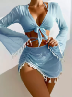 New Design Se-xy in Stock 4 Piece Swimwear Set Beachwear Cover up Halter Triangle Swimsuit Women High Cut Tho-ng Bikini - Image 8