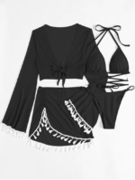 New Design Se-xy in Stock 4 Piece Swimwear Set Beachwear Cover up Halter Triangle Swimsuit Women High Cut Tho-ng Bikini - Image 7