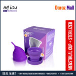 AEIOU Hypoallergenic Certified Medical Grade Reusable Menstrual Cup and Sterilizer Box | Purple | Large Size | Small Size | Pad