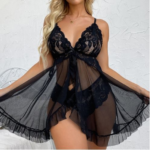 Hot Selling Lace Nightgown Embroidered Flocking Perspective Lace Bra Brief Set Underpants Lace Women Lingerie