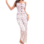 Summer Suspender Suit for Women Breathable Woven Patchwork Mesh Pajamas with Printed Sleepwear - Image 3