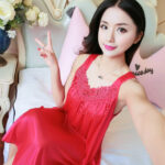 Elegant Satin Nightdress with Embroidered Lace Detail for Women