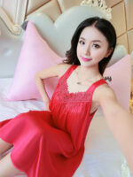 Elegant Satin Nightdress with Embroidered Lace Detail for Women - Image 2