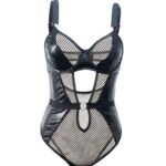 Women One-Piece Pu Lather Se-xy Uniform Clothing Polyester Mesh Material Girls Lingerie Set