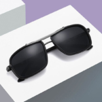 Punk Double Bridge Sunglasses Square Metal Black Lens Women Men Polarized Sunglasses - Image 2