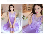 Embroidery Summer Ladies Ice Silk Satin Sleepwear Nigh dress - Image 2