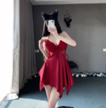 Se-xy Elegant Breathable V-neck Butterfly Lace Sheer Satin Nightgown Robe Loungewear Chest Pad - Image 5