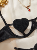 Three-point Breast revealing Underwear Set Women's Hollow Bra Se-xy Bra Panty- Black - Image 4