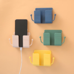 1pc Wall Mounted Organizer Storage Box Remote Control Mounted Mobile Phone Plug Wall Holder Charging Multifunction Holder Stand
