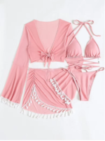 New Design Se-xy in Stock 4 Piece Swimwear Set Beachwear Cover up Halter Triangle Swimsuit Women High Cut Tho-ng Bikini - Image 4