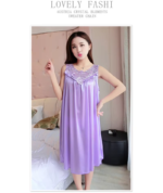 Embroidery Summer Ladies Ice Silk Satin Sleepwear Nigh dress - Image 3