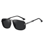 Punk Double Bridge Sunglasses Square Metal Black Lens Women Men Polarized Sunglasses - Image 3