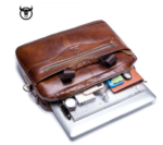 Men's cowhide leather handbag - Brown - Image 5