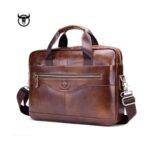 Men's cowhide leather handbag - Brown - Image 7